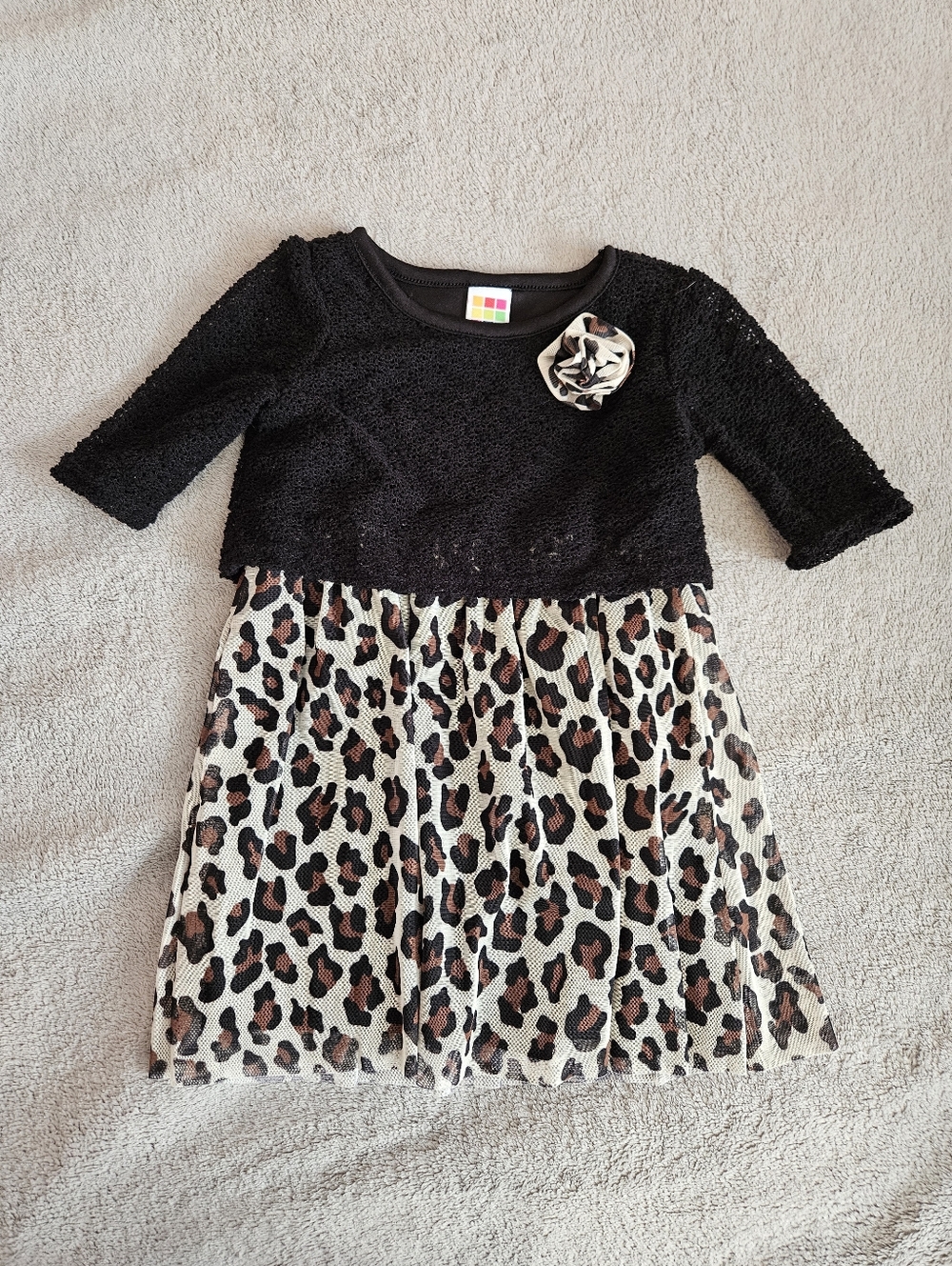 healthtex Black Top with Leopard Print Skirt Girls Dress 24M